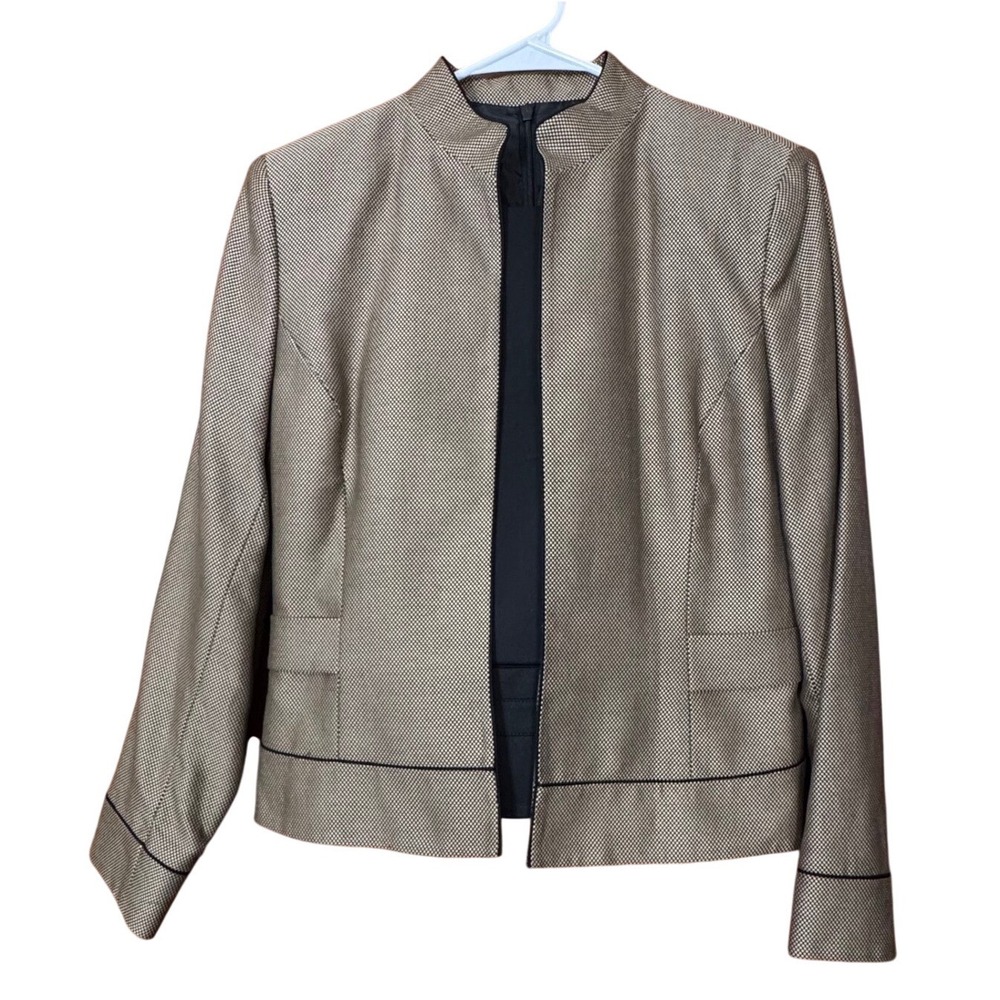 Textured Blazer 3 Piece Skirt‎ Set Kasper 6P Black Fawn Career Business Classic